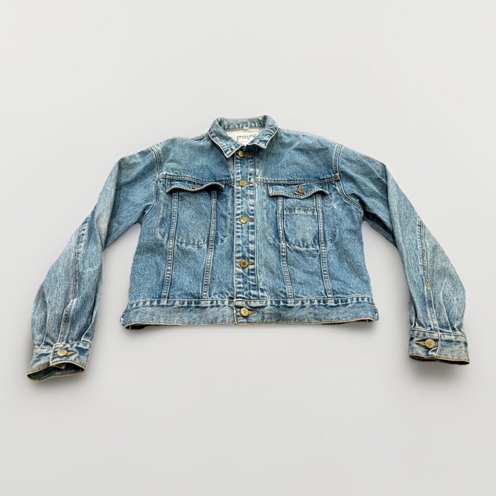 Vintage Pepe Womens Blue Denim Button Up Jean Jacket Size M Medium 100% Cotton